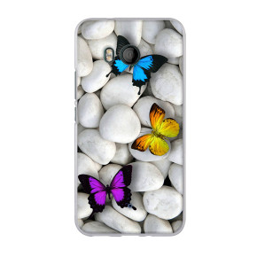 Силиконов гръб ТПУ за HTC U11 шарени пеперуди и камъни